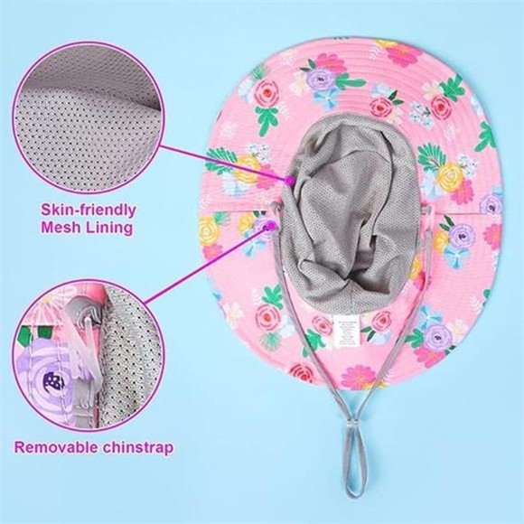 Kids Sun Hat Girls Bucket Hat Toddler Beach Pink - Picture 5 of 6